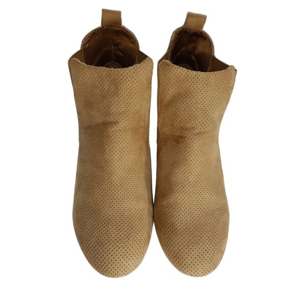 Loft 8.5 Chelsea Ankle Boots Womens Tan Perforated Faux Suede 1.5" Block Heel - Picture 7 of 12